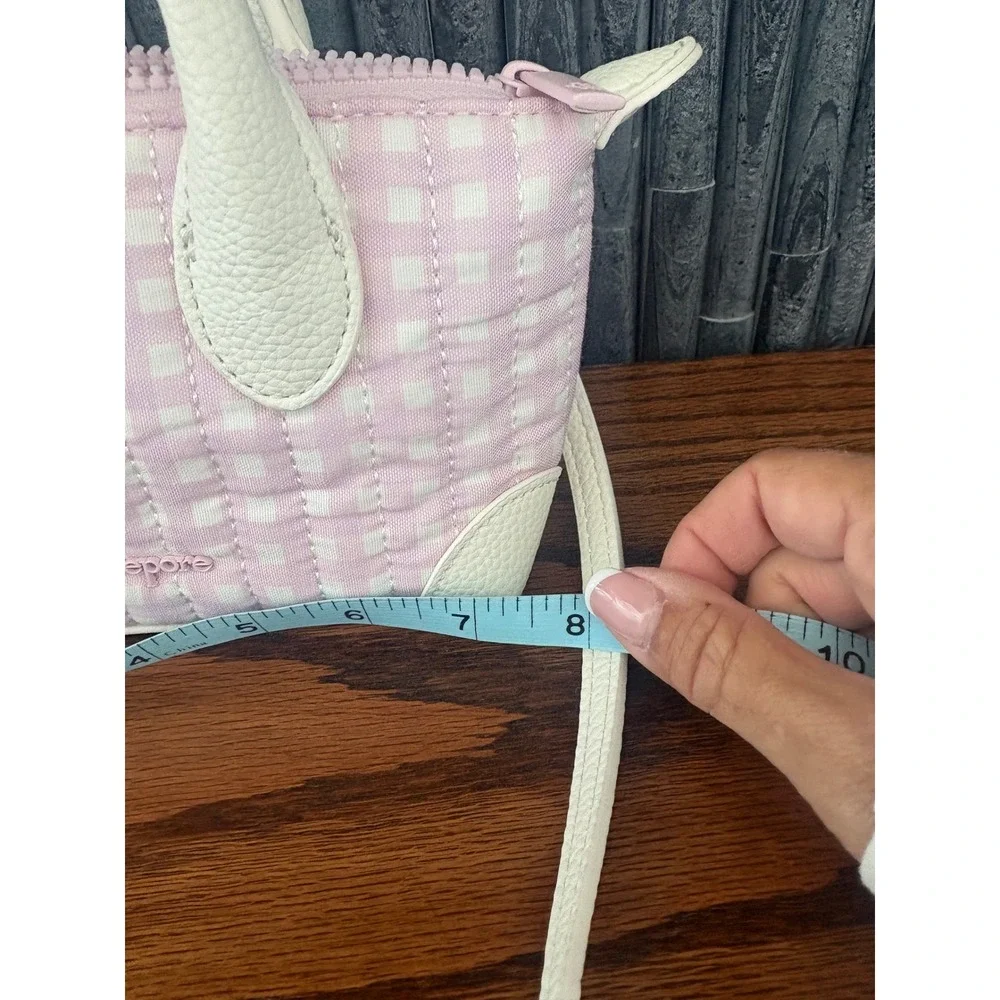 Nanette‎ Lepore Pink Gingham Quilted Mini Crossbody Bag White Trim Small Satchel